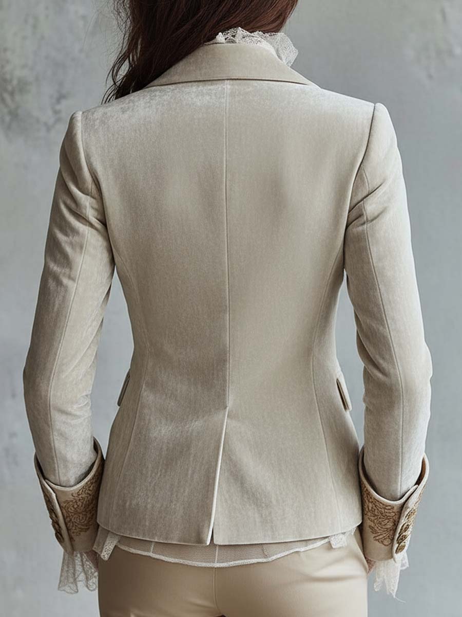 Constance | Blazer aus besticktem Samt, Beige