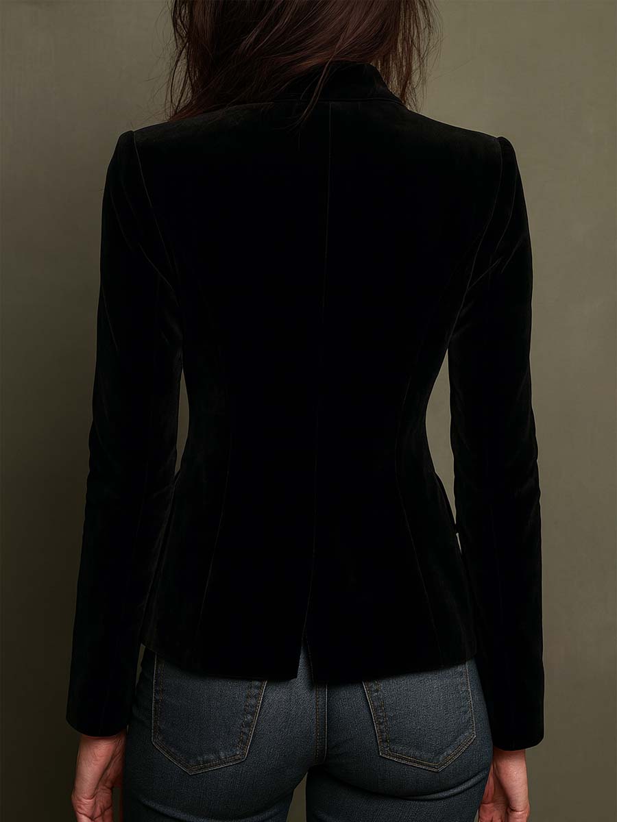 Apolline | Blazer aus Samt mit mehrfarbigem Blumenstickerei, Schwarz