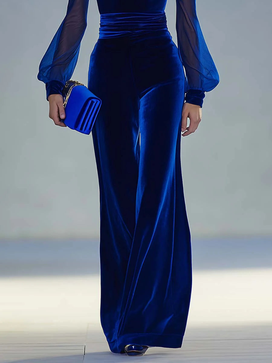 Lucia | Samt-Jumpsuit mit V-Ausschnitt und transparenten Ärmeln