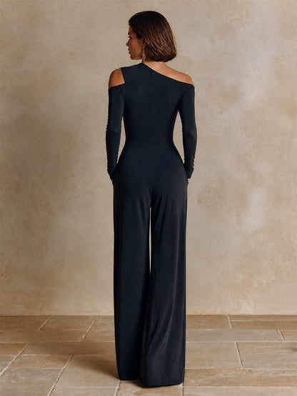 Domitilla | Elegante Ein-Schulter-Jumpsuit mit weitem Bein, Schwarz