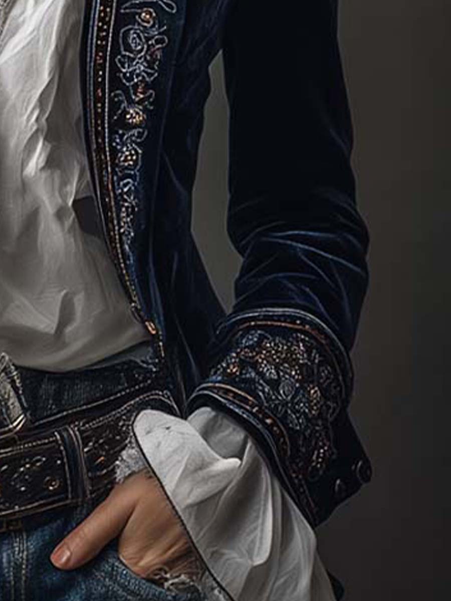 Athénaïs | Lange Jacke aus besticktem Samt