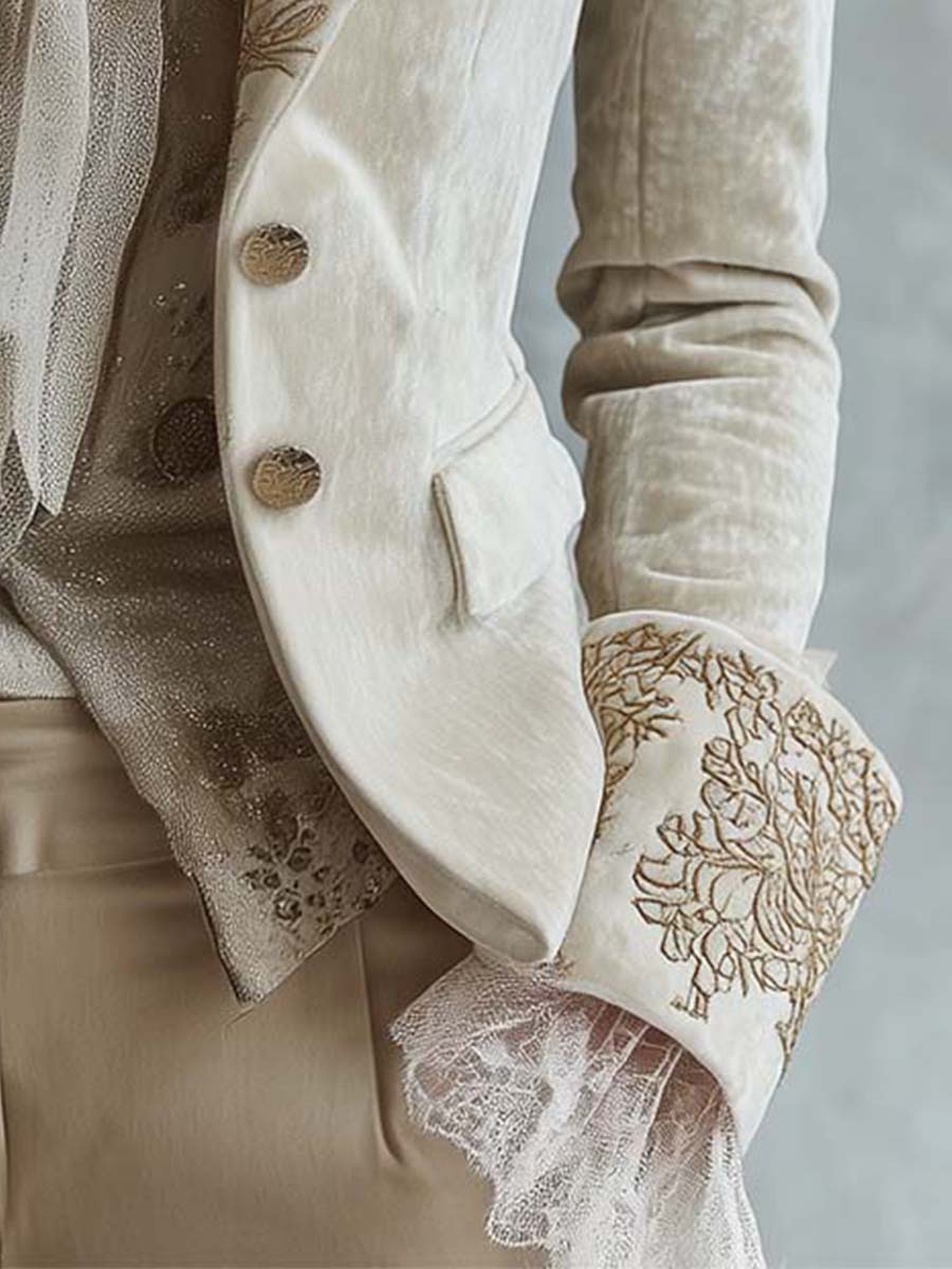 Constance | Blazer aus besticktem Samt, Beige