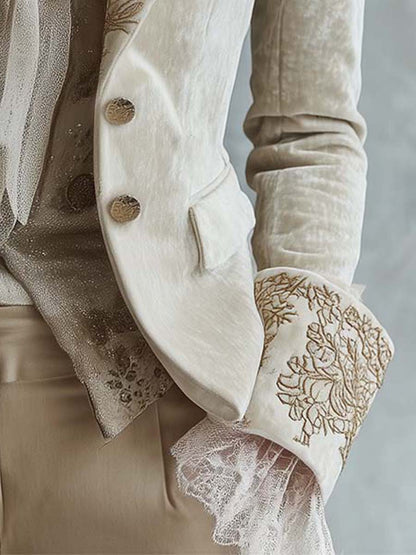 Constance | Blazer aus besticktem Samt, Beige