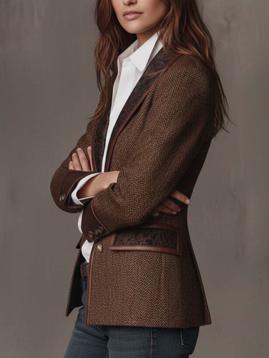 Gisèle | Blazer aus Fischgrätstoff mit Paisley-Revers, Braun