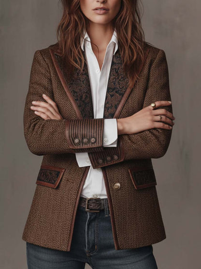 Gisèle | Blazer aus Fischgrätstoff mit Paisley-Revers, Braun