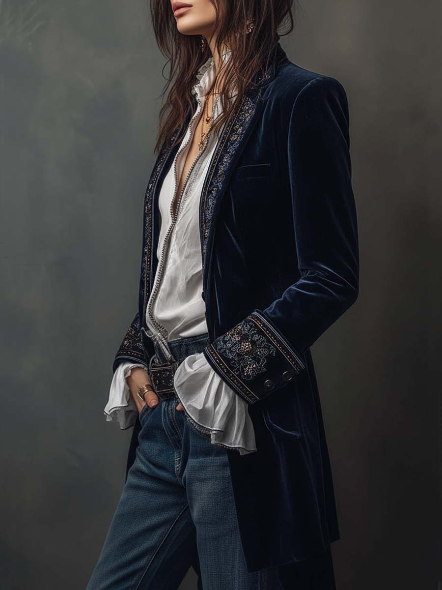 Athénaïs | Lange Jacke aus besticktem Samt