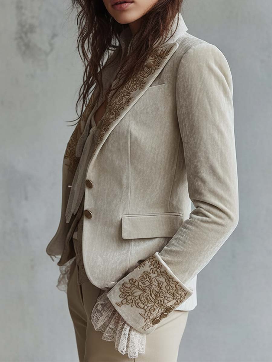 Constance | Blazer aus besticktem Samt, Beige