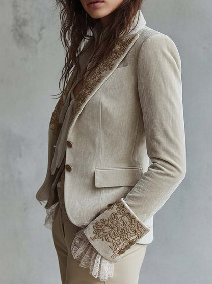 Constance | Blazer aus besticktem Samt, Beige