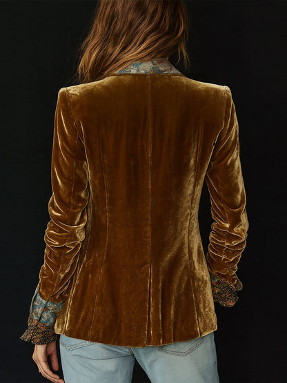 Séverine | Blazer aus Vintage-Patchwork-Velours in Senfgelb