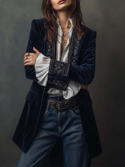 Athénaïs | Lange Jacke aus besticktem Samt