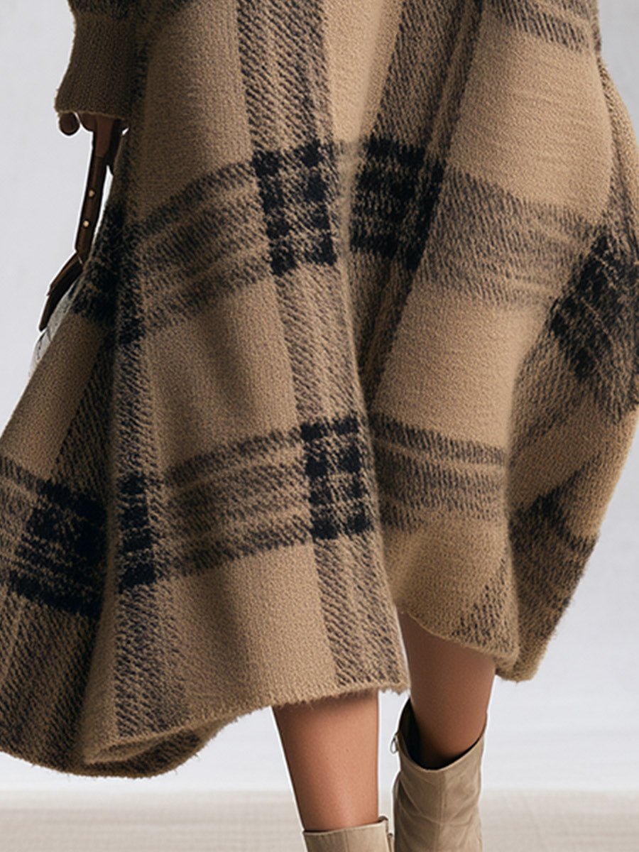 Adelaide | Midi-Kleid aus Karo-Strick mit halbem Reißverschluss, Camel