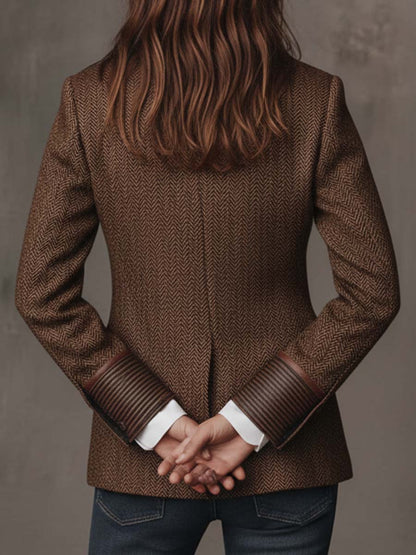 Gisèle | Blazer aus Fischgrätstoff mit Paisley-Revers, Braun