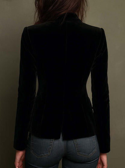 Apolline | Blazer aus Samt mit mehrfarbigem Blumenstickerei, Schwarz