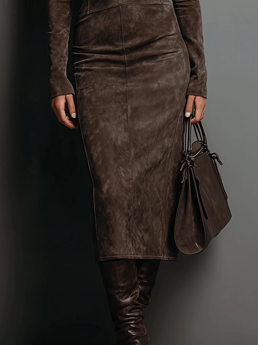 Lorène | Midi Lange Braune Kleid