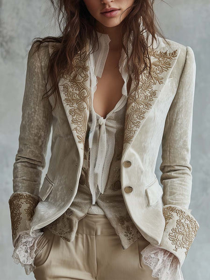 Constance | Blazer aus besticktem Samt, Beige