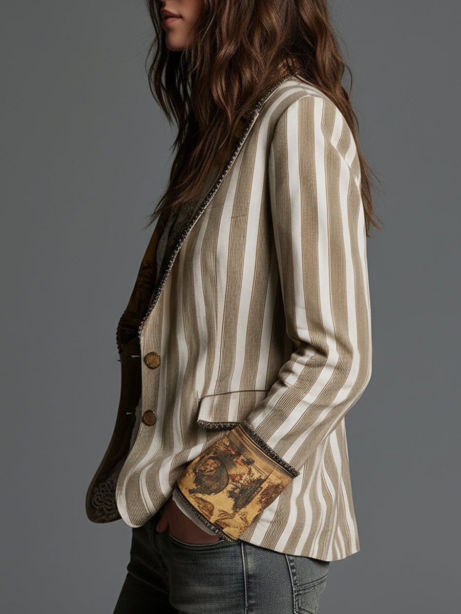 Suzanne | Bohemian Blazer mit Gemaltem Panel, Khaki