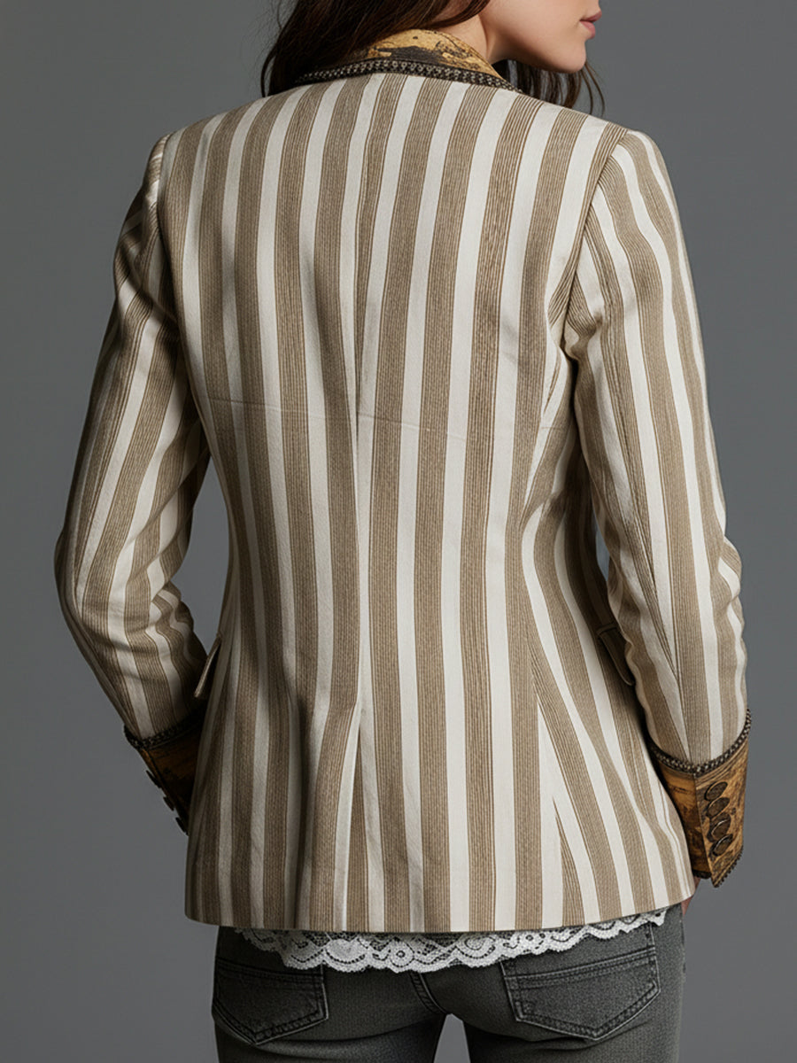 Suzanne | Bohemian Blazer mit Gemaltem Panel, Khaki