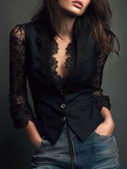 Ninon | Top Blazer mit halbtransparenten Ärmeln