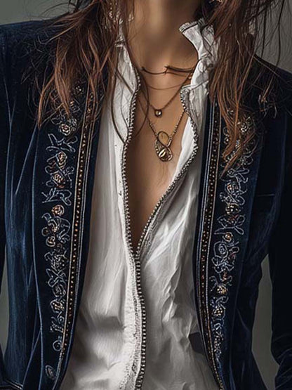 Athénaïs | Lange Jacke aus besticktem Samt