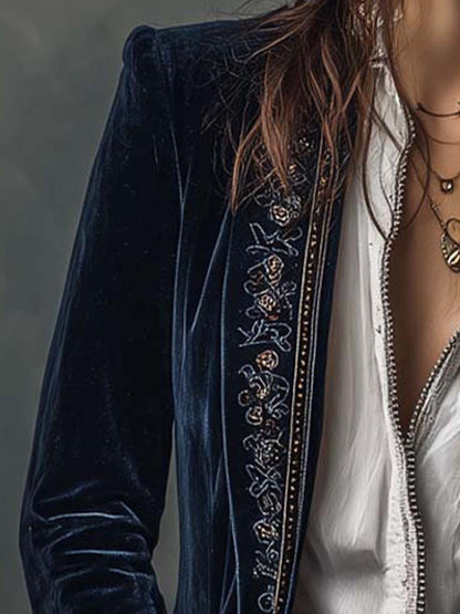 Athénaïs | Lange Jacke aus besticktem Samt