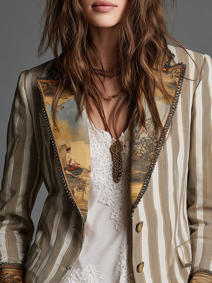 Suzanne | Bohemian Blazer mit Gemaltem Panel, Khaki