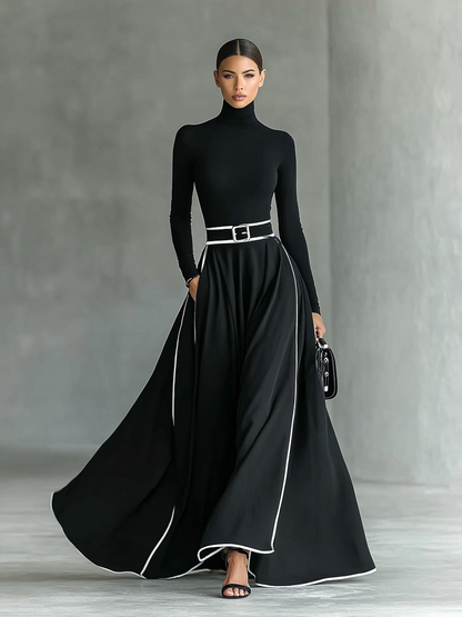Susanna | Maxikleid mit Kontrastprofilen und Gürtel