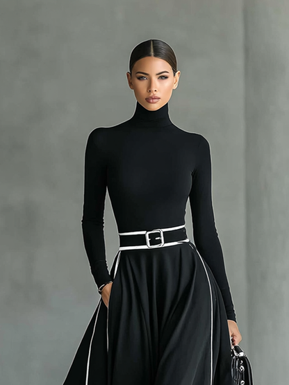 Susanna | Maxikleid mit Kontrastprofilen und Gürtel