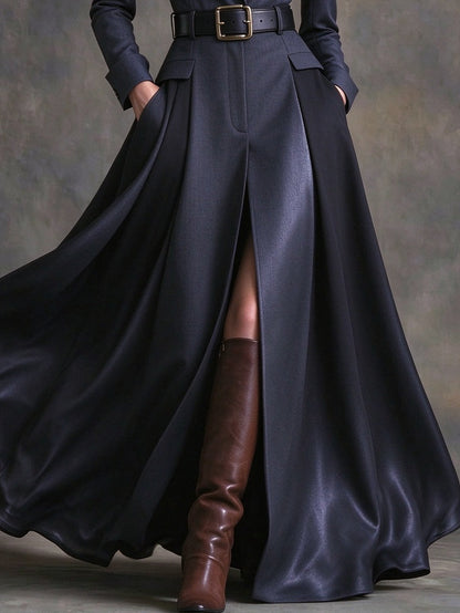 Azzurra | Maxikleid mit Western-Revers und Gürtel, Marineblau