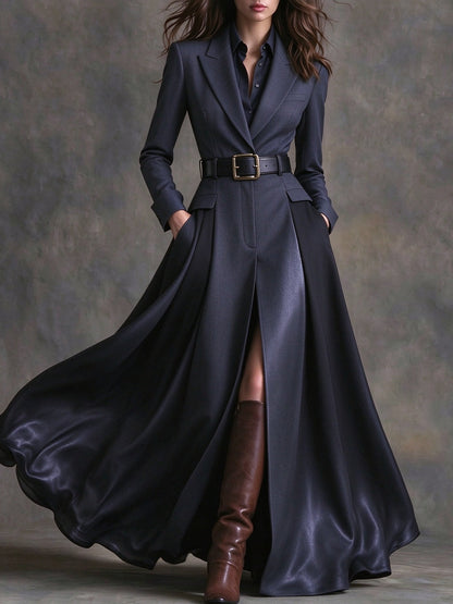 Azzurra | Maxikleid mit Western-Revers und Gürtel, Marineblau