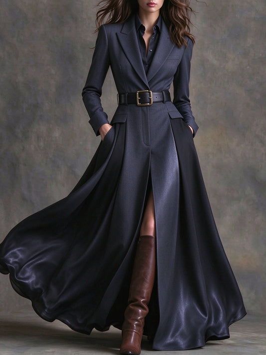 Azzurra | Maxikleid mit Western-Revers und Gürtel, Marineblau