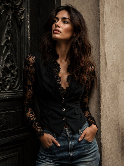 Ninon | Top Blazer mit halbtransparenten Ärmeln