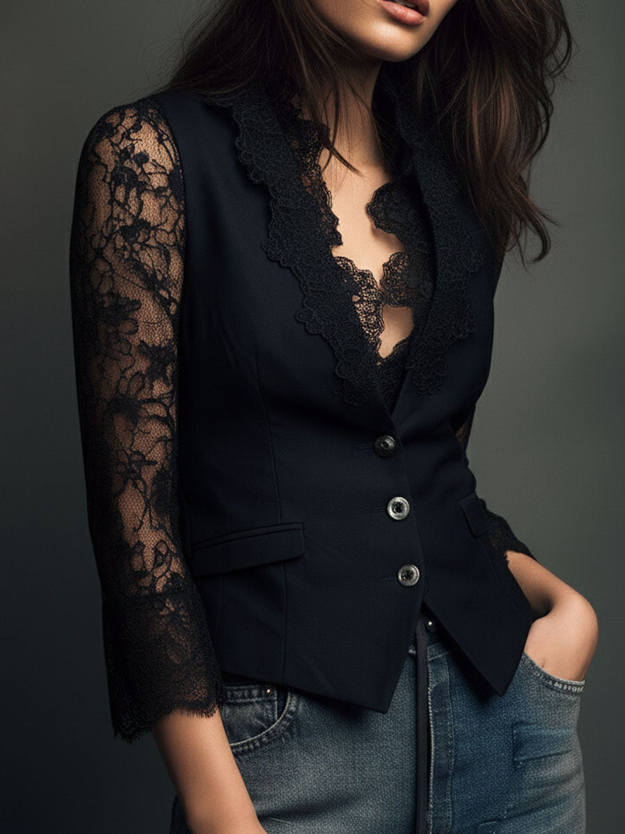 Ninon | Top Blazer mit halbtransparenten Ärmeln