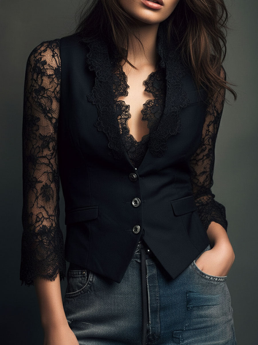 Ninon | Top Blazer mit halbtransparenten Ärmeln