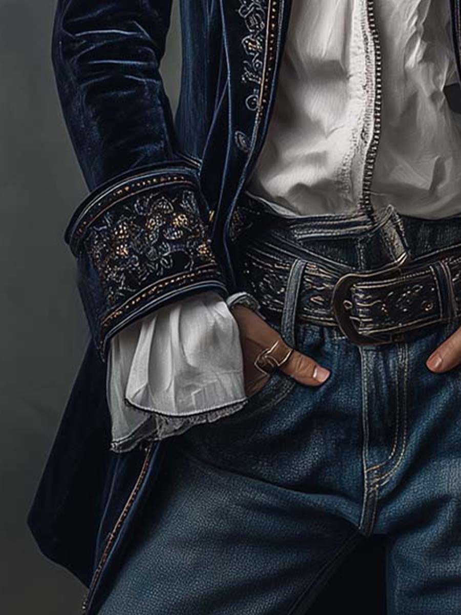 Athénaïs | Lange Jacke aus besticktem Samt