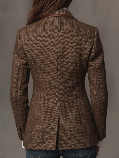 Gisèle | Blazer aus Fischgrätstoff mit Paisley-Revers, Braun