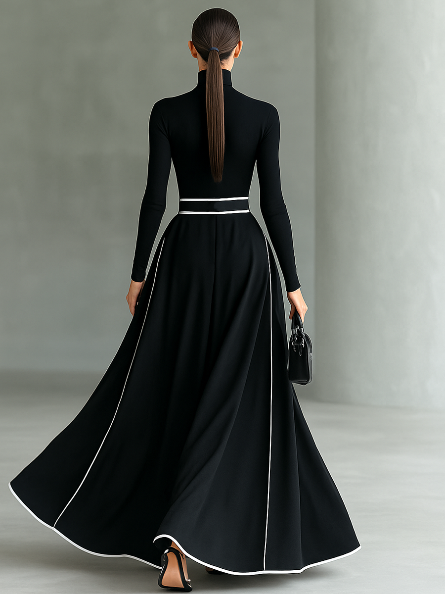 Susanna | Maxikleid mit Kontrastprofilen und Gürtel