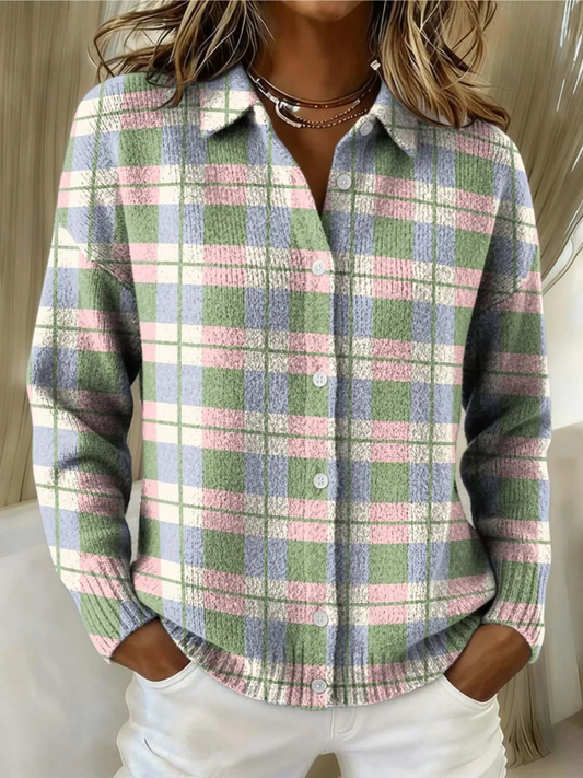 Margot | Pastell Karo Knopf Cardigan