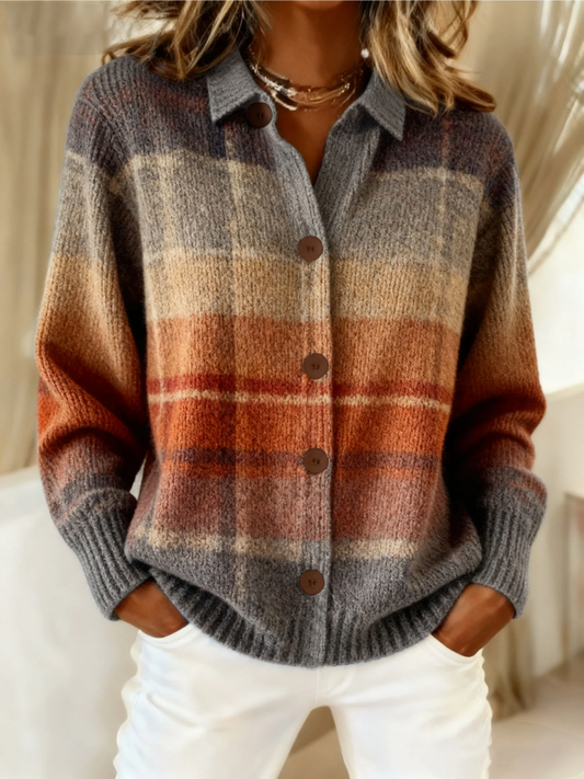 Edith | Herbst Ombre Karierte Strickjacke