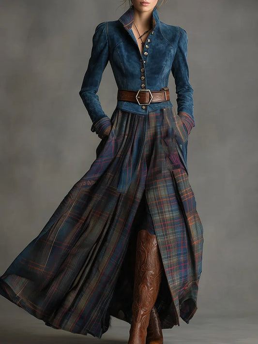 Edurne ║ Maxi Kleid aus blauen Wildleder