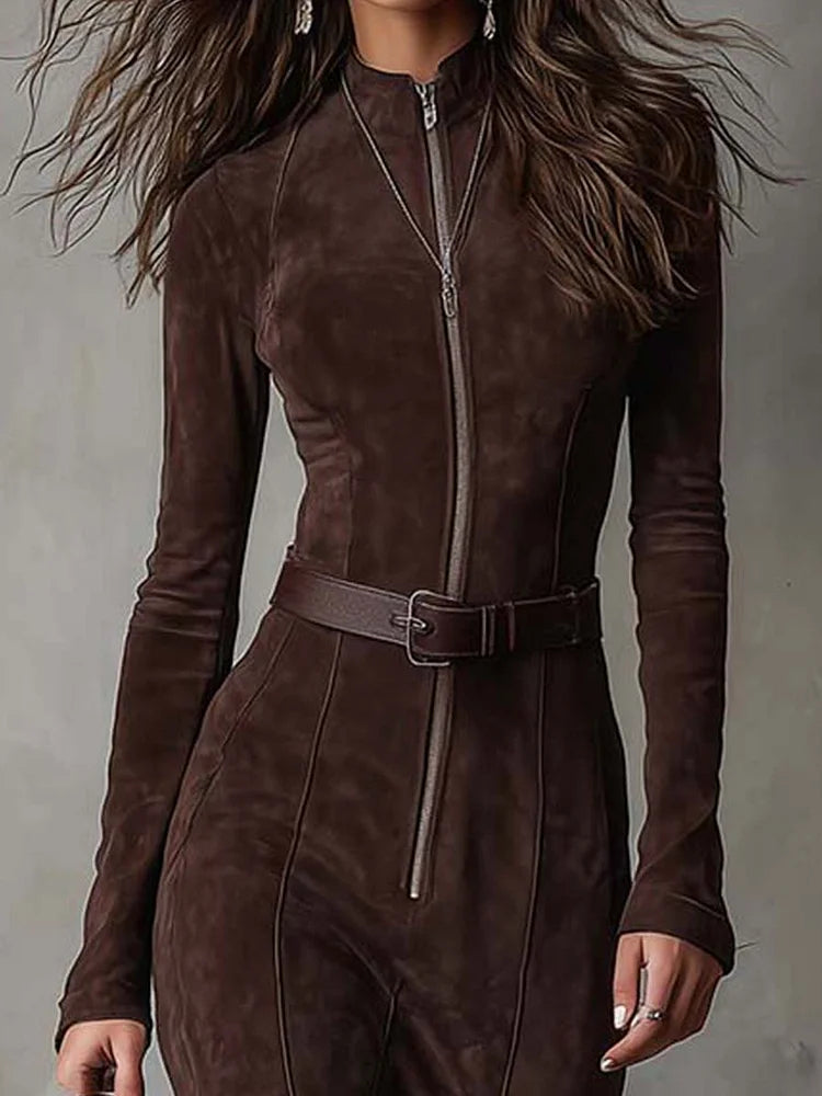 Marceline | Braunes Maxikleid mit Gürtel