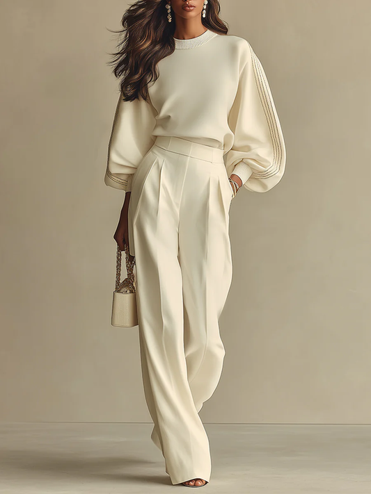 Emilia | Komplettset mit Weiten Ärmeln und Hochbundhose, Elfenbein