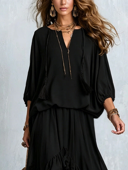 Annalisa | Komplett-Top aus Chiffon und Rüschenshirt, Schwarz