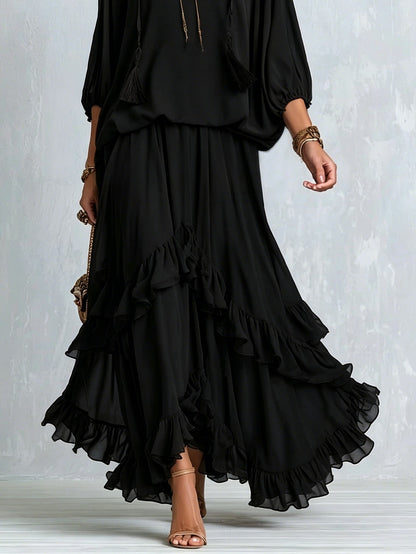 Annalisa | Komplett-Top aus Chiffon und Rüschenshirt, Schwarz