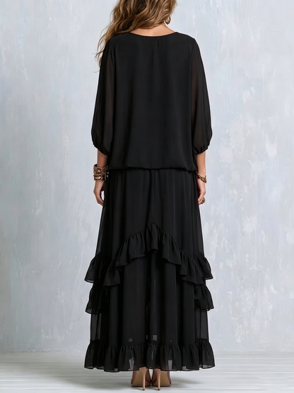 Annalisa | Komplett-Top aus Chiffon und Rüschenshirt, Schwarz