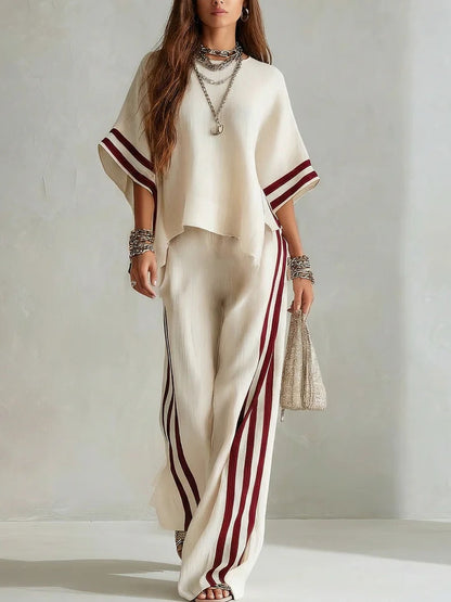 Michela | Boho Komplett in Blockstreifen, Creme