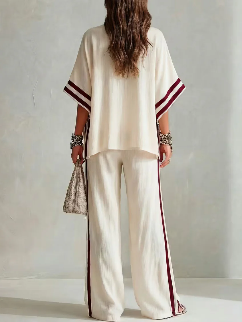 Michela | Boho Komplett in Blockstreifen, Creme