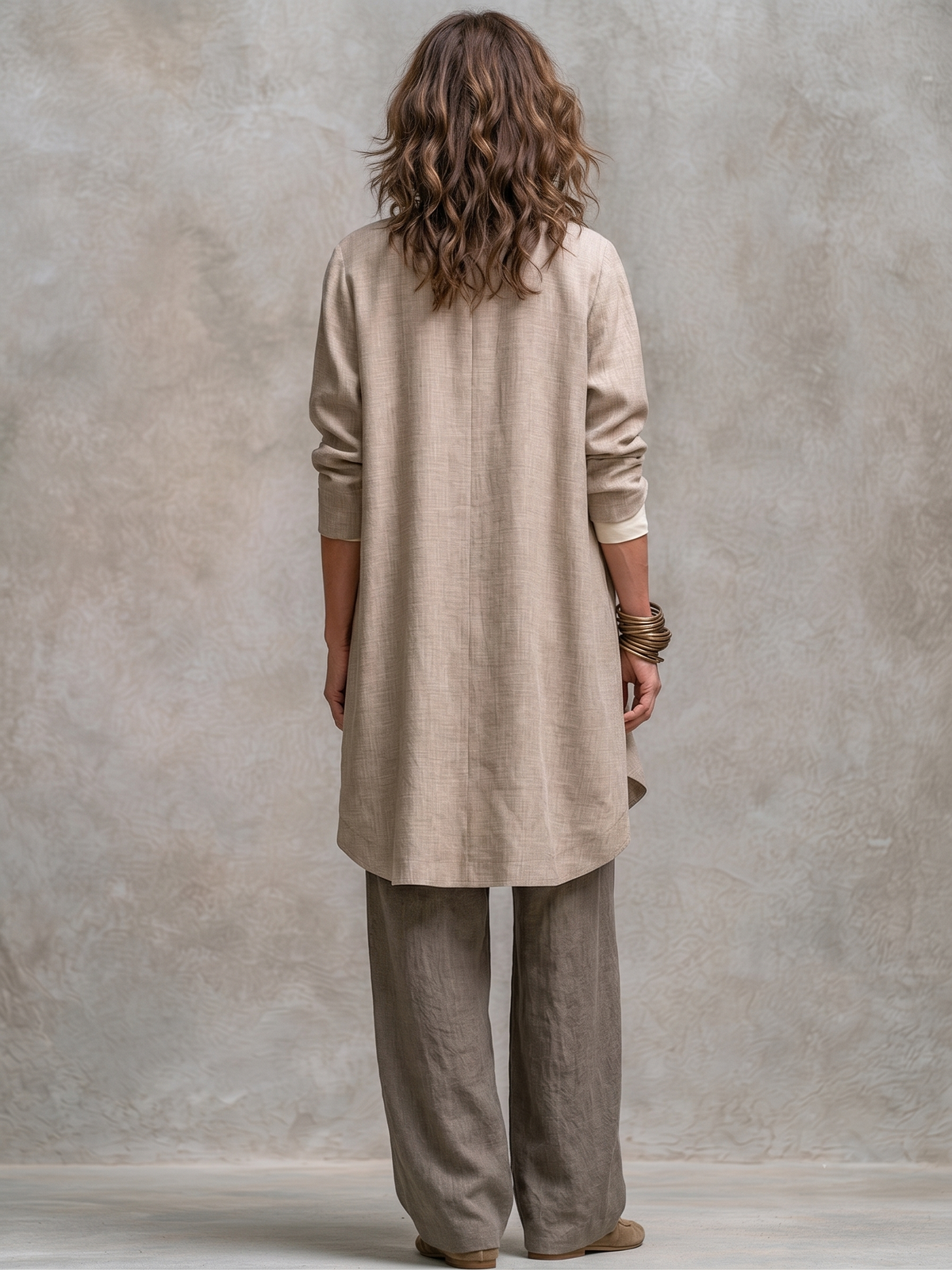 Flaminia | Dreiteiliges Set mit Palazzo-Hose, Beige und Grau
