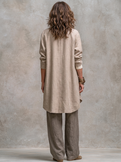 Flaminia | Dreiteiliges Set mit Palazzo-Hose, Beige und Grau