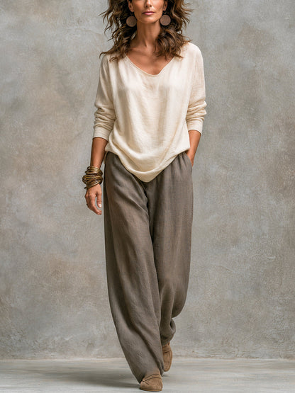 Flaminia | Dreiteiliges Set mit Palazzo-Hose, Beige und Grau