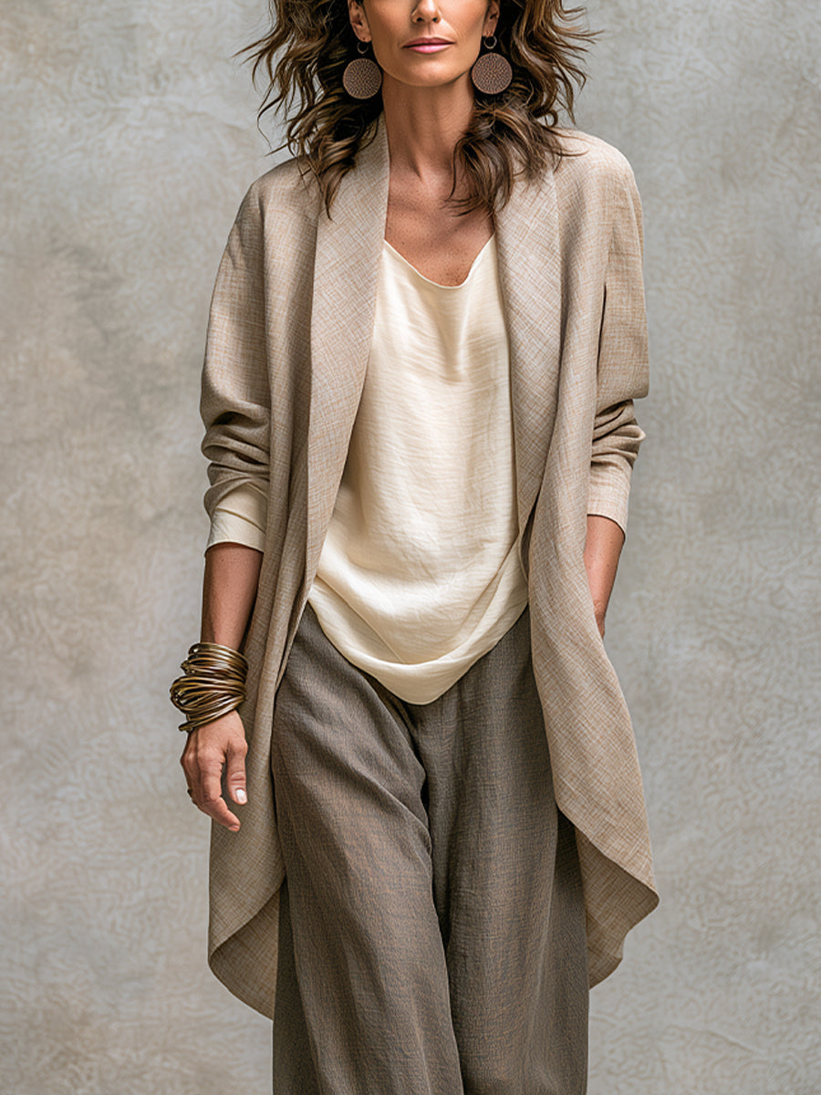 Flaminia | Dreiteiliges Set mit Palazzo-Hose, Beige und Grau